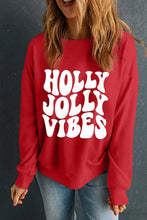 Red long sleeve sweatshirt with holly jolly vibes graphic round neck