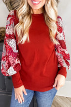 Red Long Sleeve Top with Patterned Sleeves for Women Sleeve Length Options