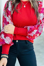 Red Long Sleeve Top with Patterned Sleeves for Women Sleeve Length Options
