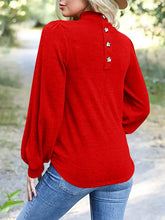 Red Long Sleeve Turtleneck Blouse with Balloon Sleeves