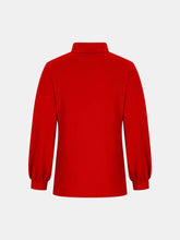 Red Long Sleeve Turtleneck Blouse with Balloon Sleeves