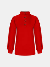 Red Long Sleeve Turtleneck Blouse with Balloon Sleeves