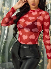 Red Mesh Top with Pink Heart Pattern