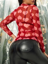 Red Mesh Top with Pink Heart Pattern