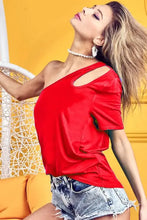 Red One Shoulder Cut Out Top RED Woman T Shirts