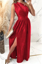 Red One Shoulder Maxi Evening Gown with Thigh High Slit