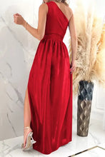 Red One Shoulder Maxi Evening Gown with Thigh High Slit Maxi Dresses