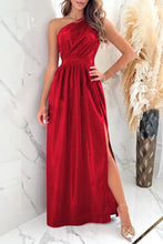 Red One Shoulder Maxi Evening Gown with Thigh High Slit Red