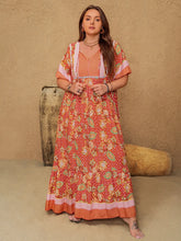 Red Paisley Boho Floral Maxi Dress Coral