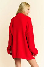 Red relaxed fit dropped shoulder cardigan sweater dress