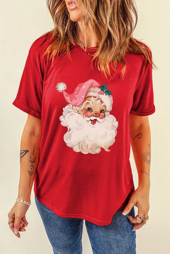 Red Santa Claus Graphic T-Shirt for Women Deep Red