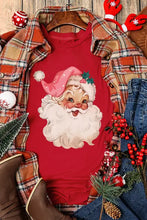 Red Santa Claus graphic t-shirt for women with pink hat and white beard