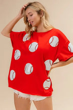 Red sequin baseball drop shoulder short sleeve t-shirt