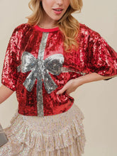 Red Sequin Christmas Gift Box Shirt for Women
