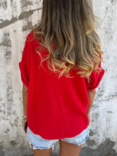 Red Short Sleeve Polyester Blouse for Women