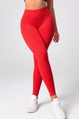 Red Slim Fit Athletic High Waisted Leggings for Women Red