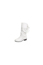 Red Slouch Boots and White Mid Calf Ribbon Boots for Women White
