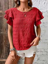 Red Smocked Flutter Sleeve Blouse for Women Woman T Shirts