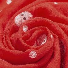 Red snowman polyester scarf with silver skull, glittery accents, snowflakes