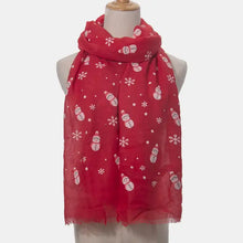Red snowman polyester scarf with snowflake print for Christmas