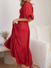 Red Swiss Dot Square Neck Tiered Midi Dress