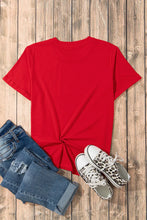 Red T Shirt with 1776 and Stars Rolled Sleeves Womens Basic Style