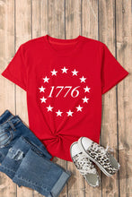 Red T Shirt with 1776 and Stars Rolled Sleeves Womens Basic Style
