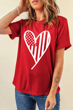 Red T-Shirt with American Flag Heart Design for Women Deep Red
