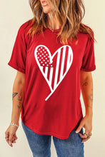 Red T-Shirt with American Flag Heart Design for Women