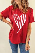 Red T-Shirt with American Flag Heart Design for Women