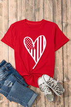 Red T-Shirt with American Flag Heart Design for Women