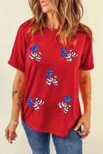 Red T Shirt with Balloon Puppy Graphic and Sequin Stars for Women