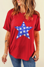 Red T-Shirt with Blue and White Star Sequin Design for Women Deep Red