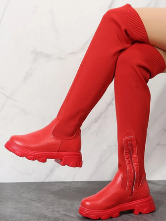 Red Thigh High Platform Boots for Women Red