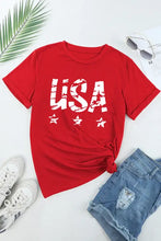Red USA Graphic T-Shirt for Women with White Stars and Text