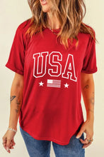 Red USA Graphic T-Shirt with American Flag for Women Woman T Shirts