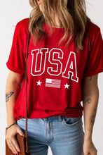 Red USA Graphic T-Shirt with American Flag for Women Woman T Shirts