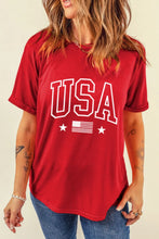 Red USA Graphic T-Shirt with American Flag for Women