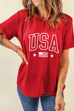 Red USA Graphic T-Shirt with American Flag for Women