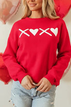 Red XOXO round neck drop shoulder sweatshirt with heart graphic