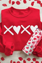 Red xoxo round neck drop shoulder sweatshirt with white hearts