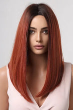 Long auburn-red synthetic wig with dark brown roots and straight hair extensions