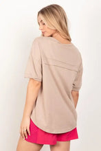 Relaxed fit beige henley shirt with patch pocket and twisted sleeve band