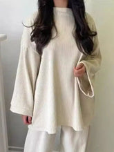 Cream-colored ribbed corduroy top with bell sleeves in Relaxed Fit Set