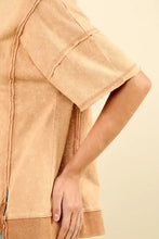 Relaxed fit exposed seam slit t-shirt in light brown with ribbed hem