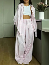 Relaxed fit long sleeve shirt set: soft pink oversized button-up with ribbing