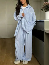 Light blue striped Relaxed Fit Long Sleeve Shirt and Pants Set