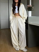 Cream-colored satin wide-leg pants with drawstring waist in Relaxed Fit Set