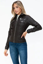 Removable Faux Layered Black Hooded Jacket with Sherpa-Lined Hood Woman Outerwear