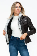 Removable Faux Layered Black Hooded Jacket with Sherpa-Lined Hood Woman Outerwear